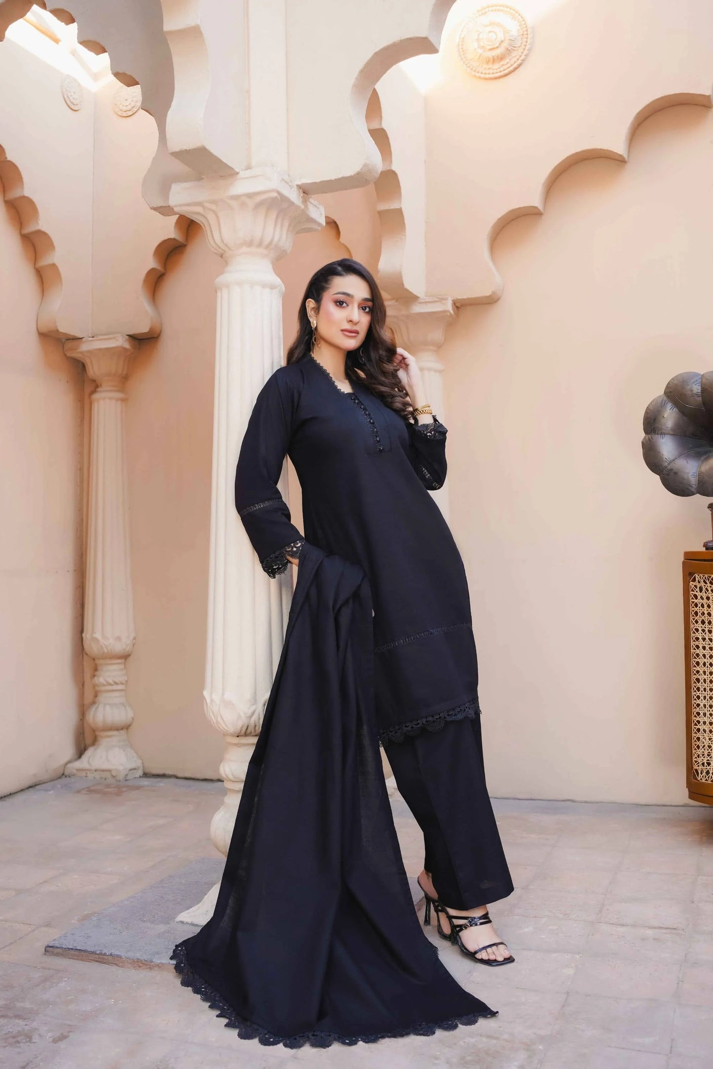 Black Khaddar 3 piece suit