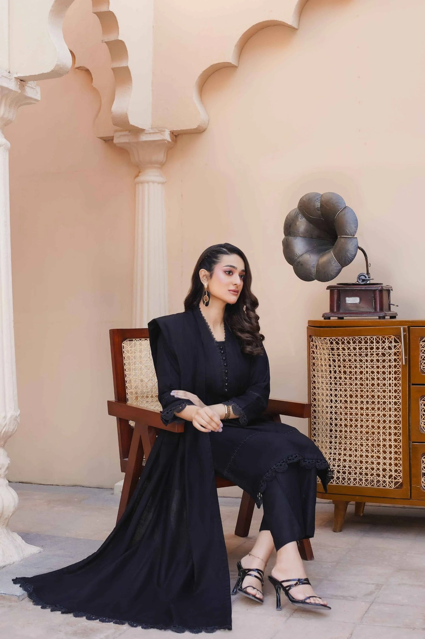 Black Khaddar 3 piece suit