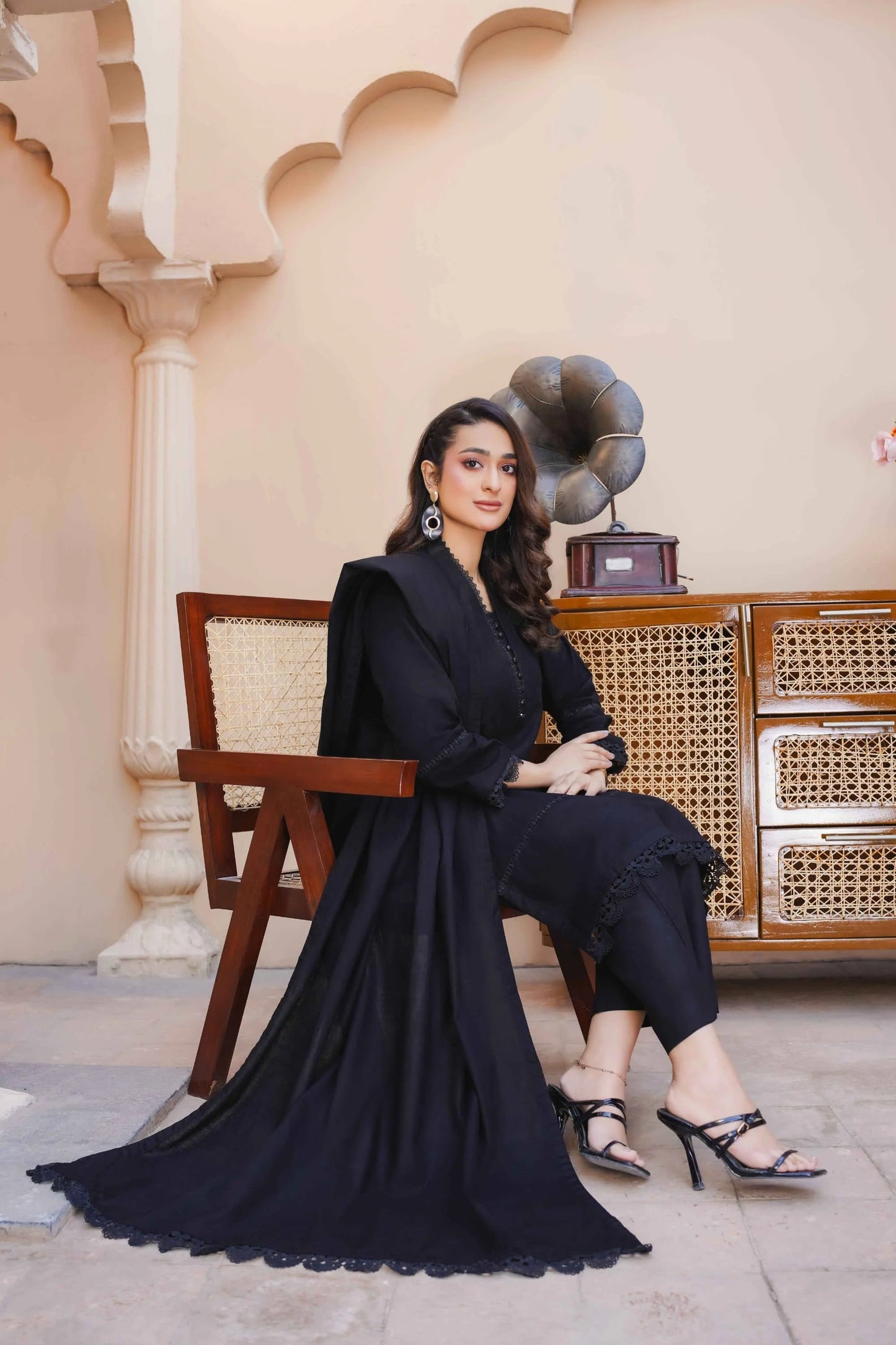 Black Khaddar 3 piece suit