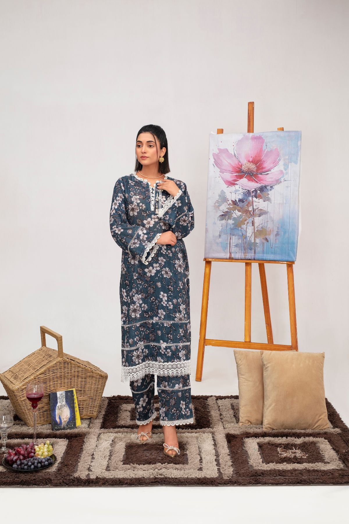 Midnight Bloom Lawn 2 piece Suit
