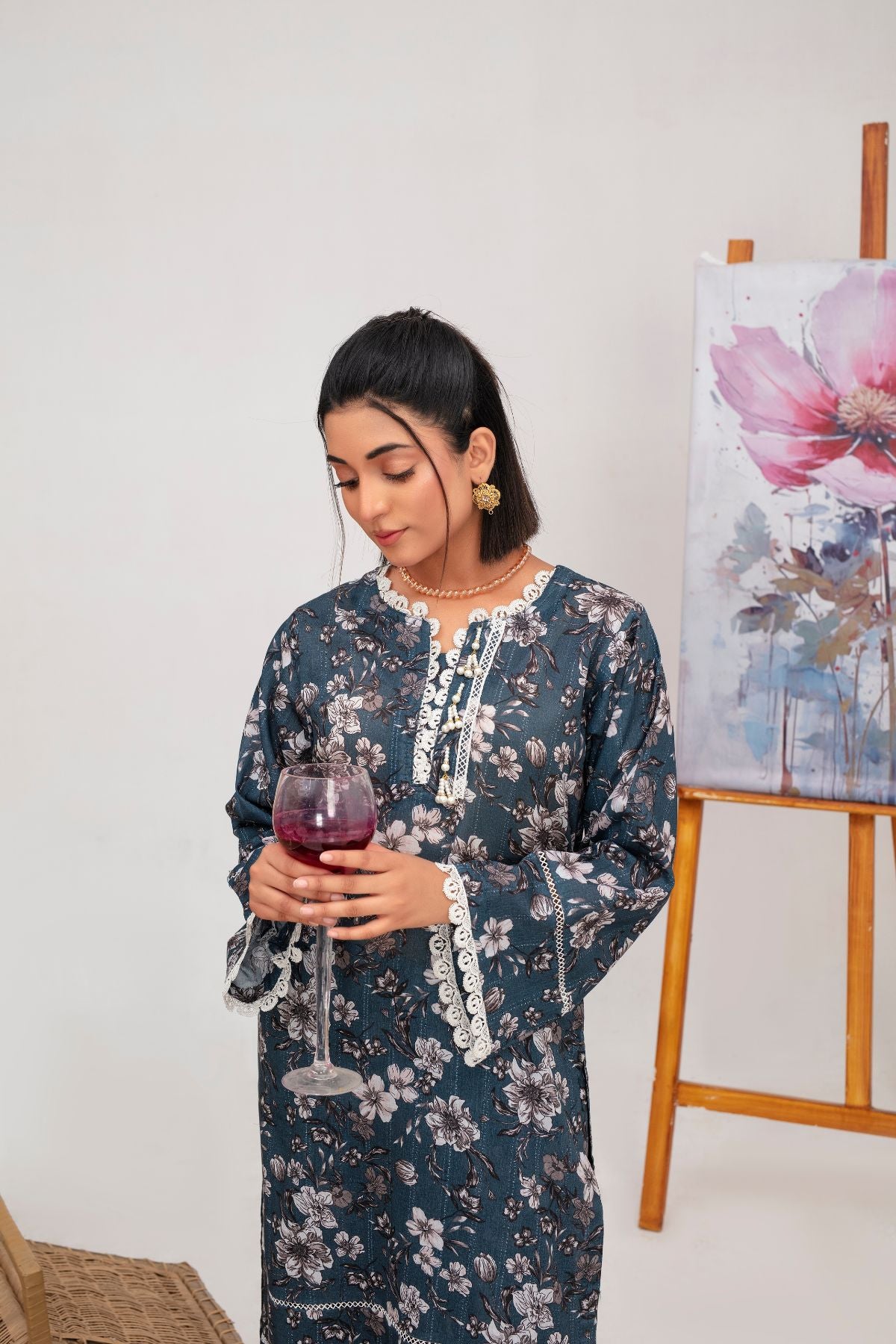 Midnight Bloom Lawn 2 piece Suit