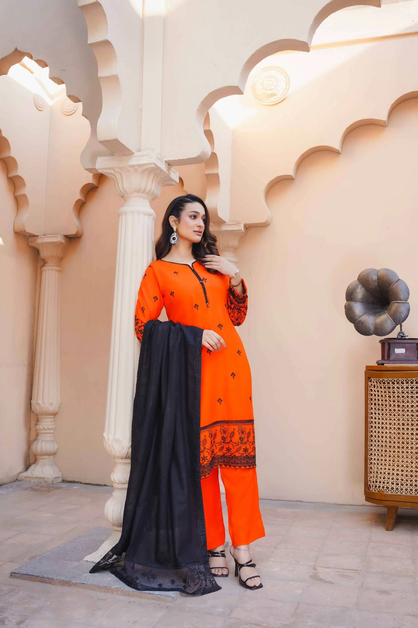 Orange Dhanak 3 piece suit