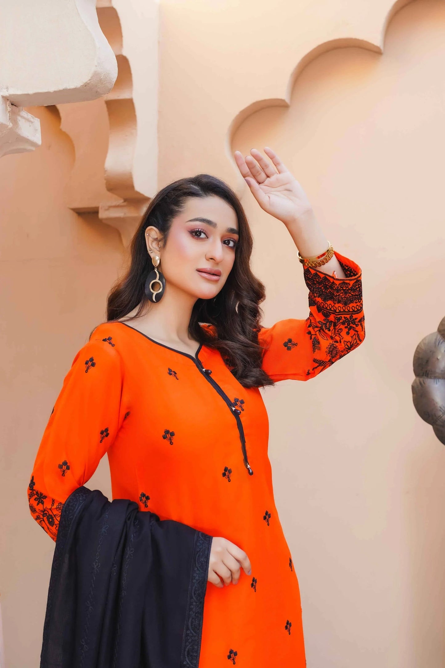 Orange Dhanak 3 piece suit