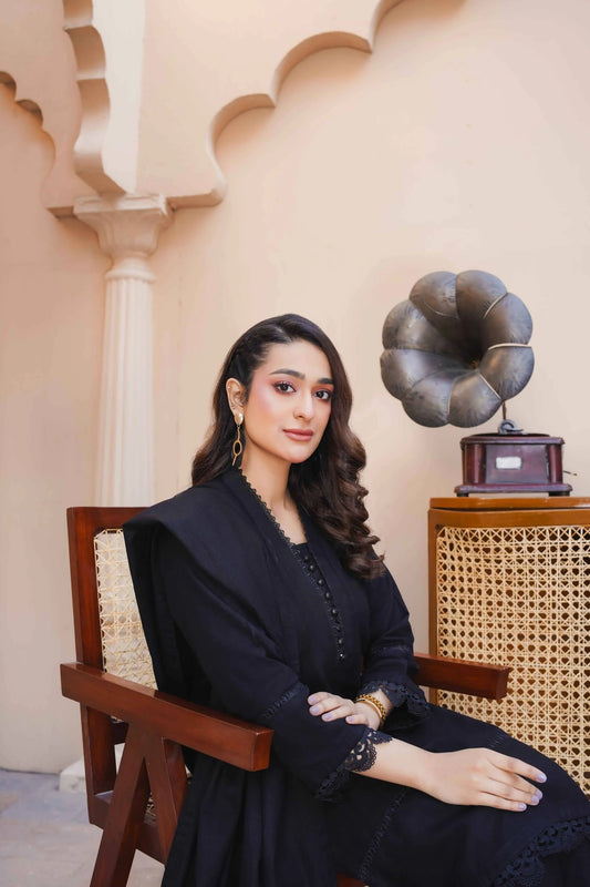 Black Khaddar 3 piece suit
