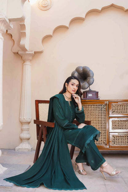 Bottle Green Dhanak 3 piece suit