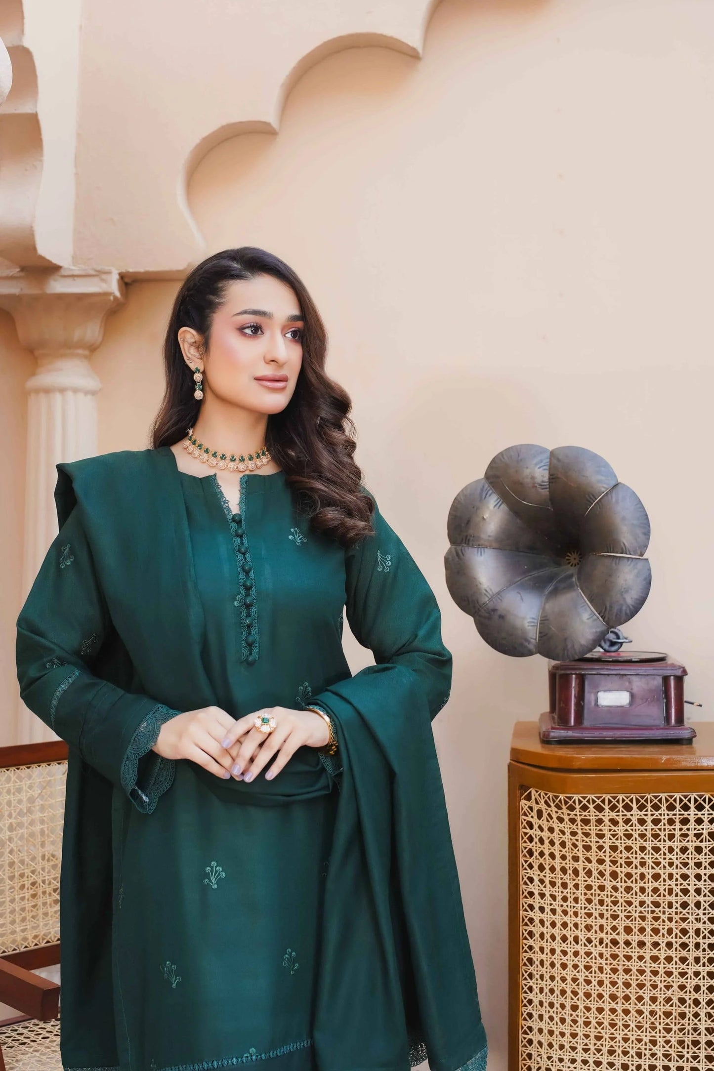 Bottle Green Dhanak 3 piece suit