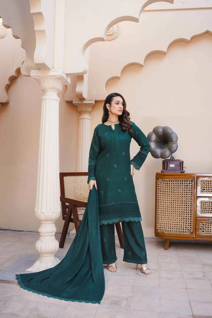 Bottle Green Dhanak 3 piece suit