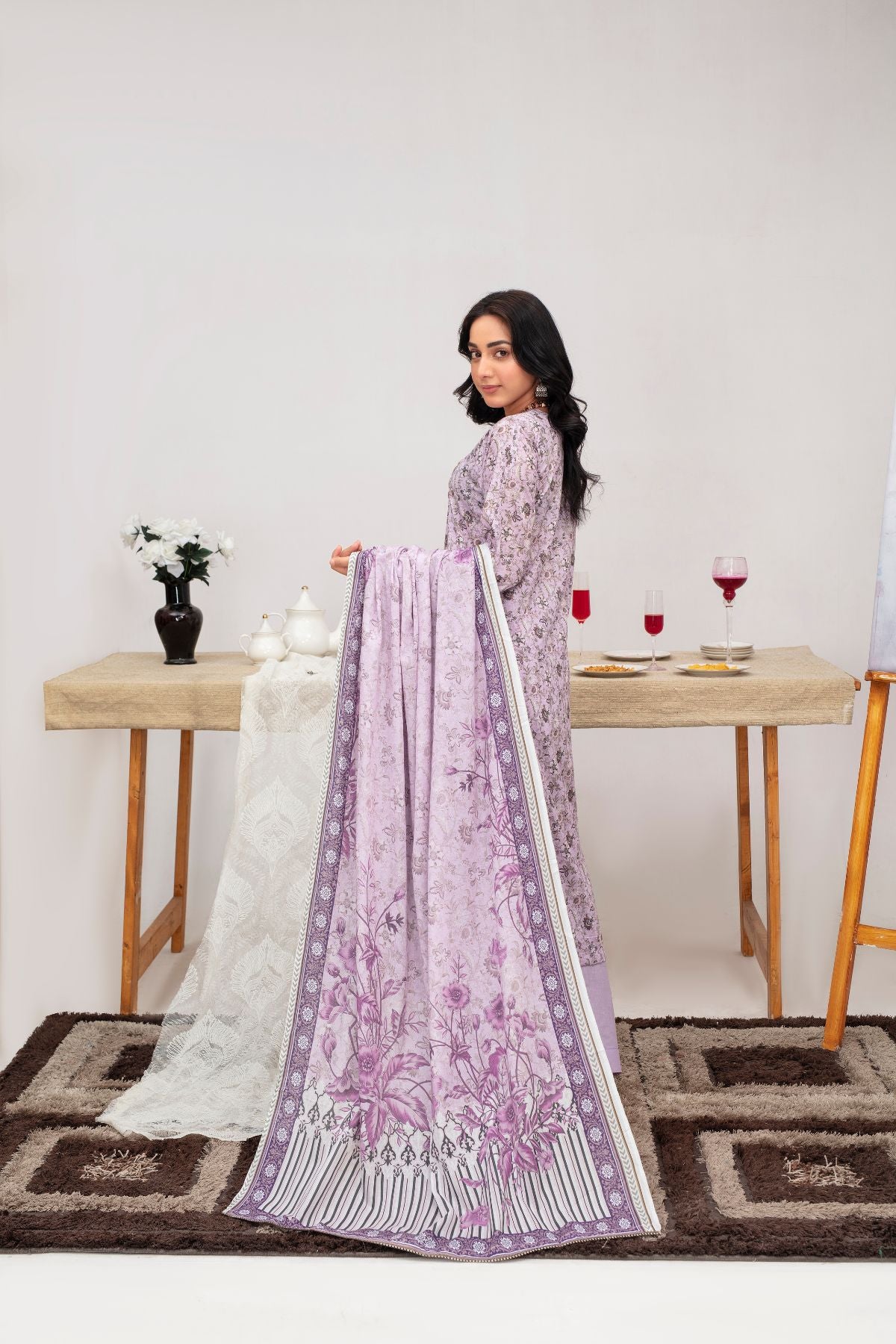 Lavender Bloom Lawn 3 piece Suit | Ready To Wear