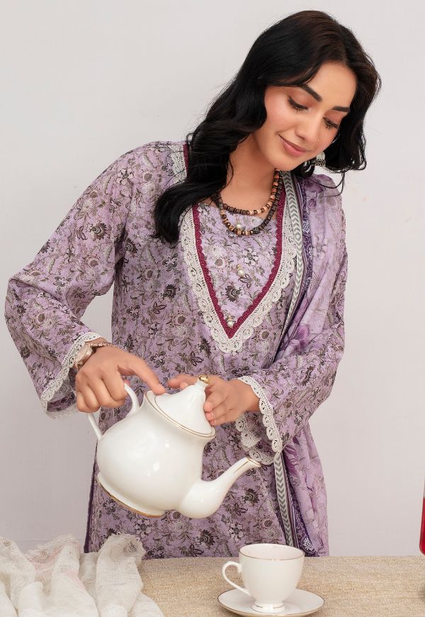 Lavender Bloom Lawn 3 piece Suit | Ready To Wear
