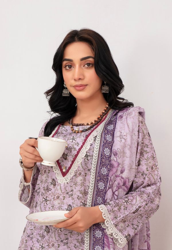 Lavender Bloom Lawn 3 piece Suit | Ready To Wear