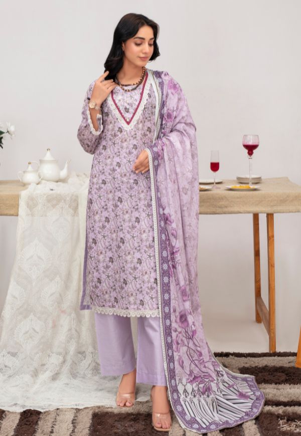 Lavender Bloom Lawn 3 piece Suit | Ready To Wear