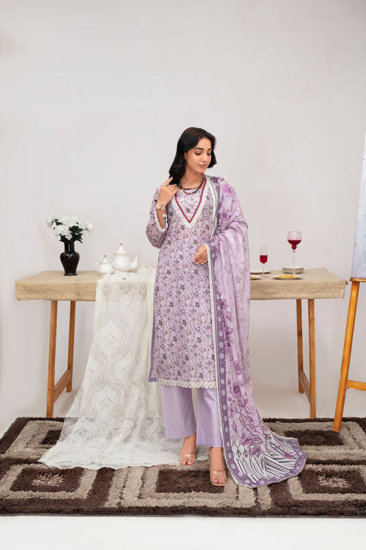 Lavender Bloom Lawn 3 piece Suit | Ready To Wear