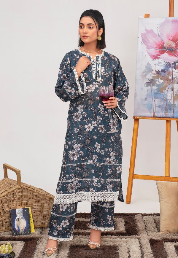 Midnight Bloom Lawn 2 piece Suit