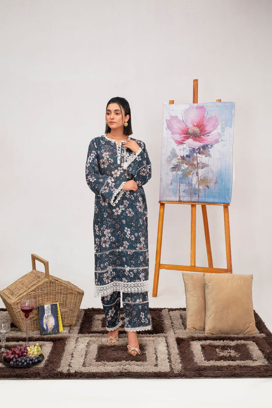 Midnight Bloom Lawn 2 piece Suit