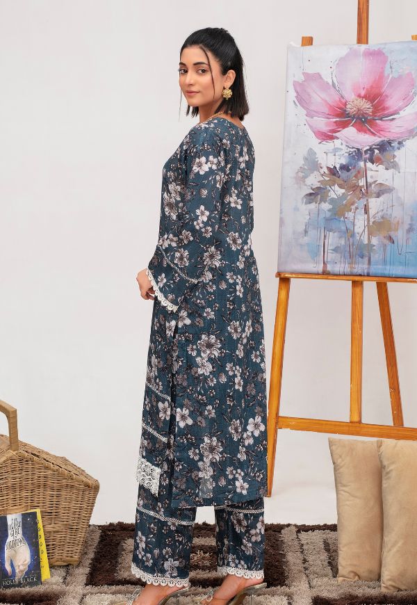 Midnight Bloom Lawn 2 piece Suit