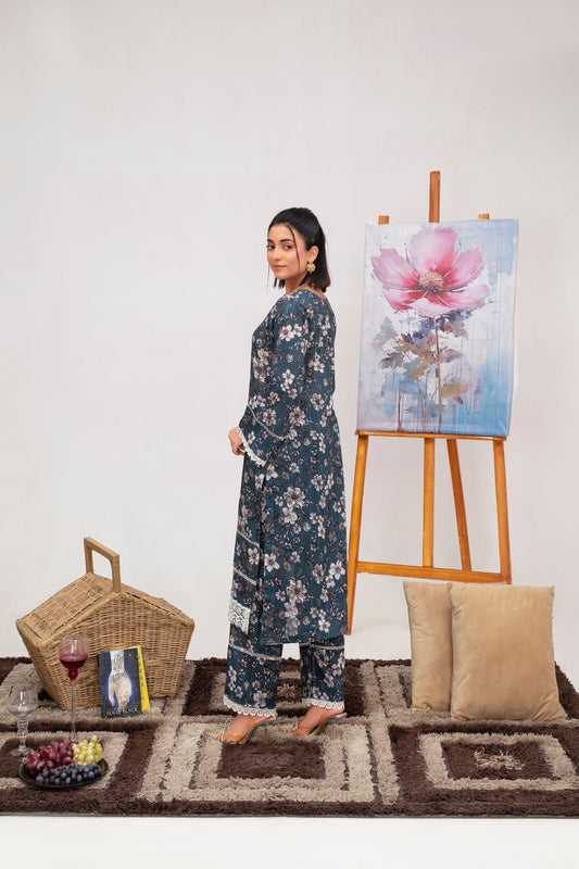 Midnight Bloom Lawn 2 piece Suit