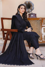 Noor 7 khaddar 3-piece ready to wear suit with lace-trim shirt, lace dupatta, and plain trousers. Nishaq winter suit.