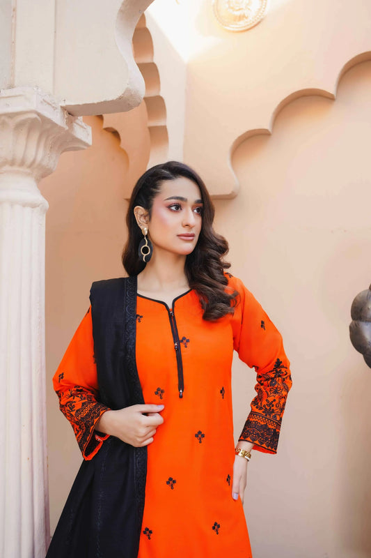 Orange Dhanak 3 piece suit 