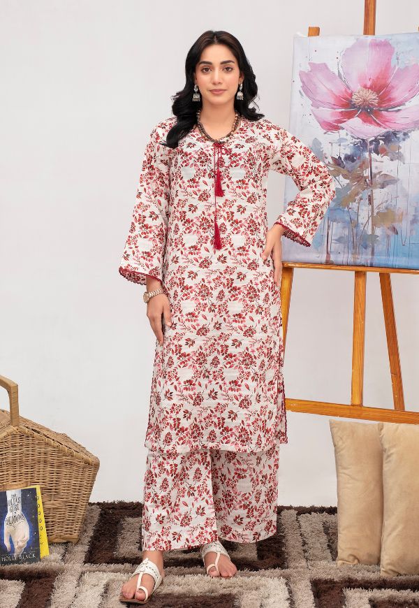 Crimson Bloom Lawn 2 piece Suit | Ready To Wear
