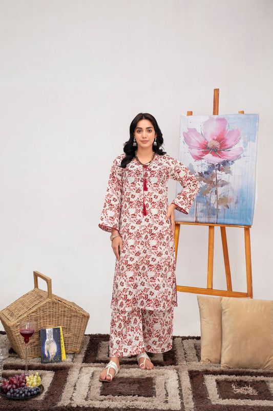 Crimson Bloom Lawn 2 piece Suit | Ready To Wear