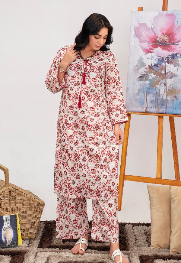 Crimson Bloom Lawn 2 piece Suit | Ready To Wear
