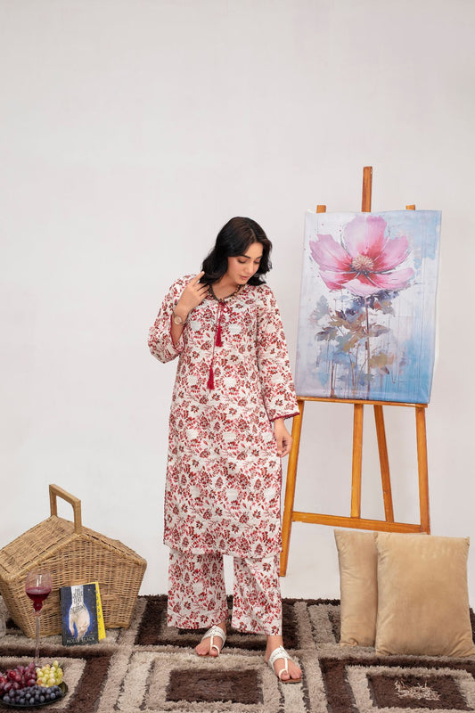 Crimson Bloom Lawn 2 piece Suit | Ready To Wear